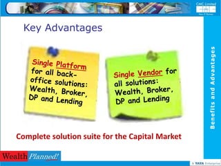 Key Advantages




                                                 Benefits and Advantages
Complete solution suite for the Capital Market
 