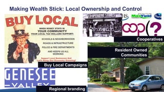 Making Wealth Stick: Local Ownership and Control
Buy Local Campaigns
Cooperatives
Resident Owned
Communities
Regional branding
 