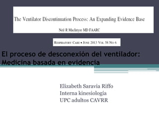 El proceso de desconexión del ventilador:
Medicina basada en evidencia
Elizabeth Saravia Riffo
Interna kinesiología
UPC adultos CAVRR

 