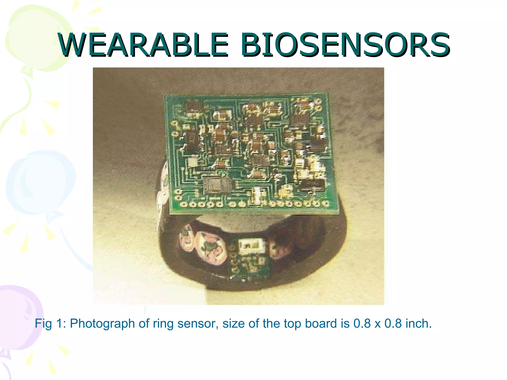 WEARABLE BIOSENSORS Fig 1: Photograph of ring sensor, size of the top board is 0.8 x 0.8 inch. 