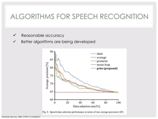 ALGORITHMS FOR SPEECH RECOGNITION 
ü Reasonable accuracy 
ü Better algorithms are being developed 
Wearble Sensors, ISBN: 978-0-12-418662-0 
 