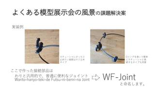 よくある模型展示会の風景の課題解決案
実装例
Warito-hanyo-teki-de Futsu-ni-benri-na Joint
わりと汎用的で、普通に便利なジョイント
WF-Joint
と命名します。
ここで作った接続部品は
カチューシ...