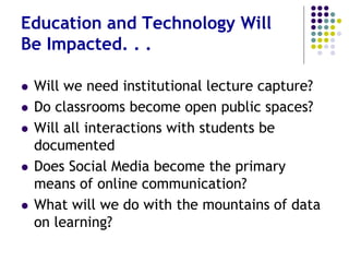 Lecture Capture and Video
Conferencing – Headed to the Landfill?
 