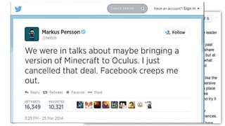 Oculus has been acquired by Facebook. $ 2,000,000,000
Mark Zuckerberg - March 25,
2014
 