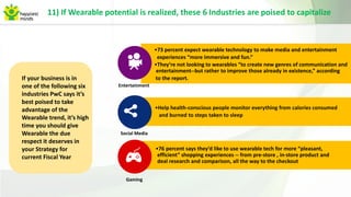 If your business is in
one of the following six
industries PwC says it’s
best poised to take
advantage of the
Wearable tre...