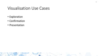 33
Visualisation Use Cases
• Exploration
• Confirmation
• Presentation
 