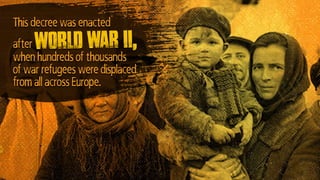 This decree was enacted
when hundreds of thousands
of war refugees were displaced
from all across Europe.
World War II,after
 