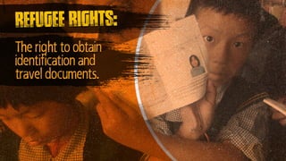 The right to obtain
identification and
travel documents.
refugee rights:
 
