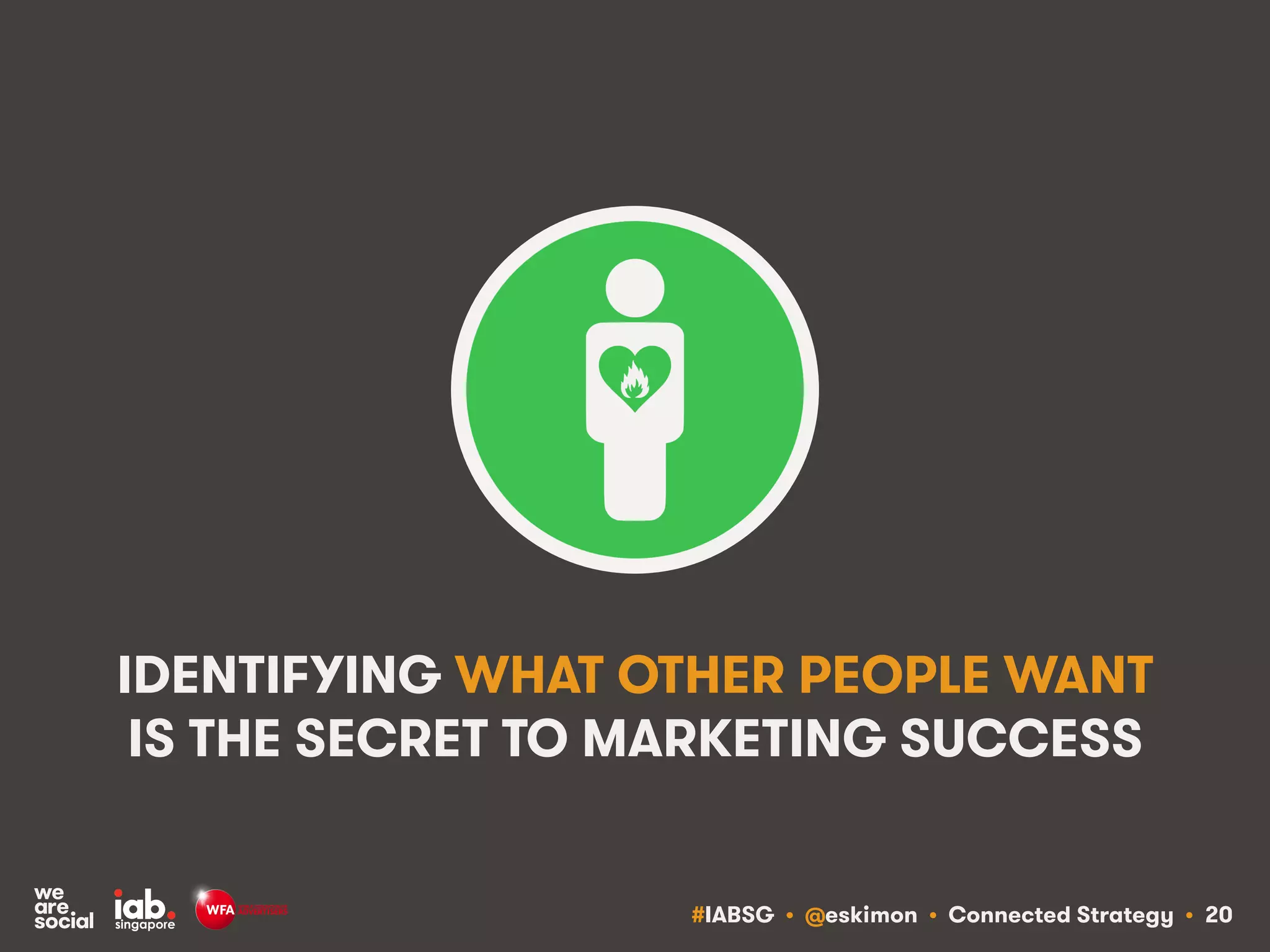 #IABSG • @eskimon • Connected Strategy • 20
IDENTIFYING WHAT OTHER PEOPLE WANT
IS THE SECRET TO MARKETING SUCCESS
 