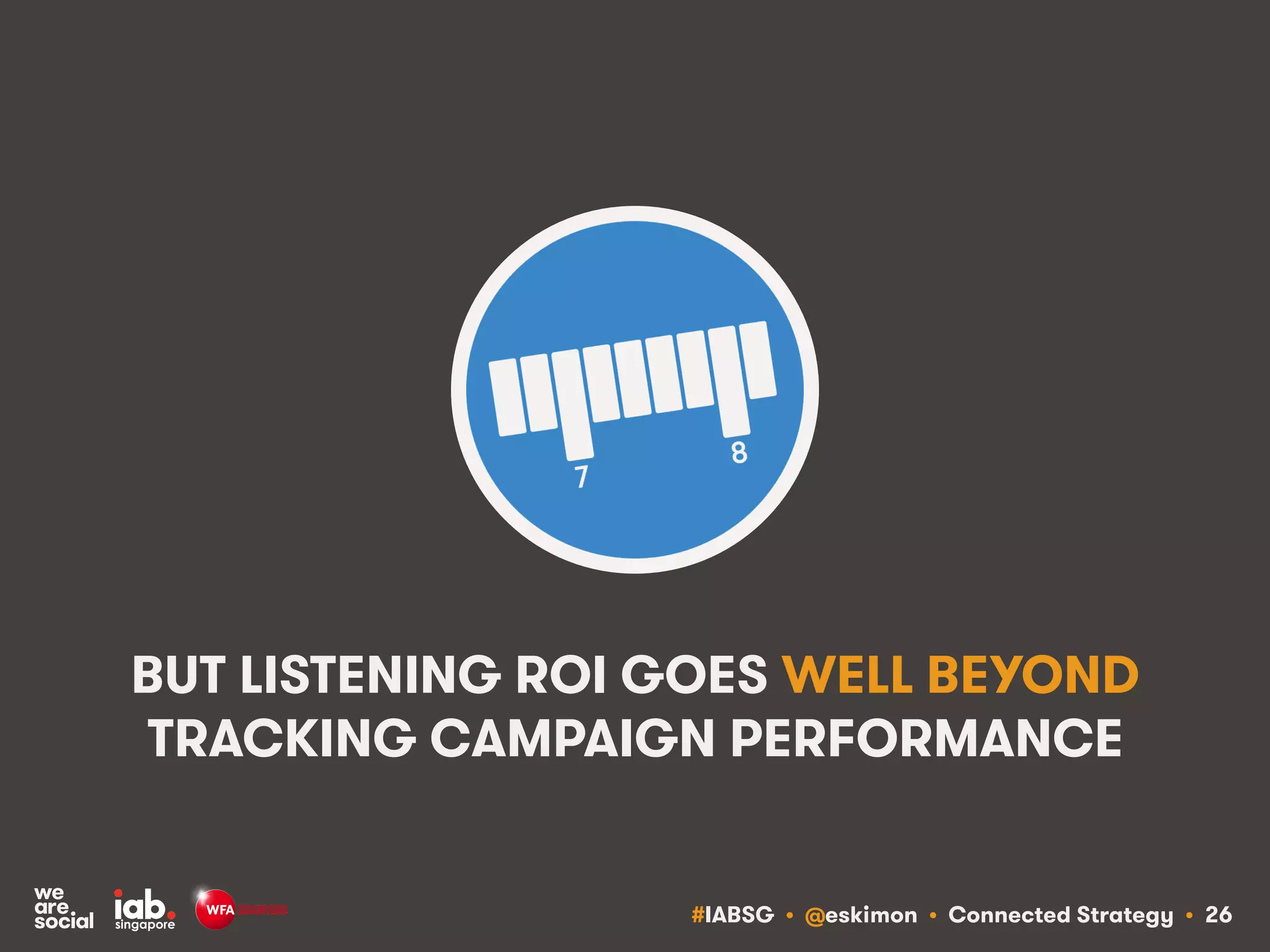 #IABSG • @eskimon • Connected Strategy • 26
BUT LISTENING ROI GOES WELL BEYOND
TRACKING CAMPAIGN PERFORMANCE
 