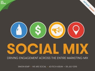 @eskimon • #adtechASEAN • 1We Are Social
SOCIAL MIX
SIMON KEMP • WE ARE SOCIAL • AD:TECH ASEAN • 08 JULY 2015
DRIVING ENGAGEMENT ACROSS THE ENTIRE MARKETING MIX
we
are
social
 