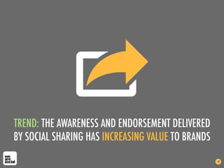 TREND: THE AWARENESS AND ENDORSEMENT DELIVERED
BY SOCIAL SHARING HAS INCREASING VALUE TO BRANDS
40
 