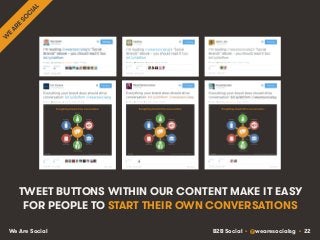 B2B Social • @wearesocialsg • 22We Are Social
TWEET BUTTONS WITHIN OUR CONTENT MAKE IT EASY
FOR PEOPLE TO START THEIR OWN CONVERSATIONS
 