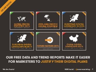 B2B Social • @wearesocialsg • 7We Are Social
OUR FREE DATA AND TREND REPORTS MAKE IT EASIER
FOR MARKETERS TO JUSTIFY THEIR DIGITAL PLANS
 