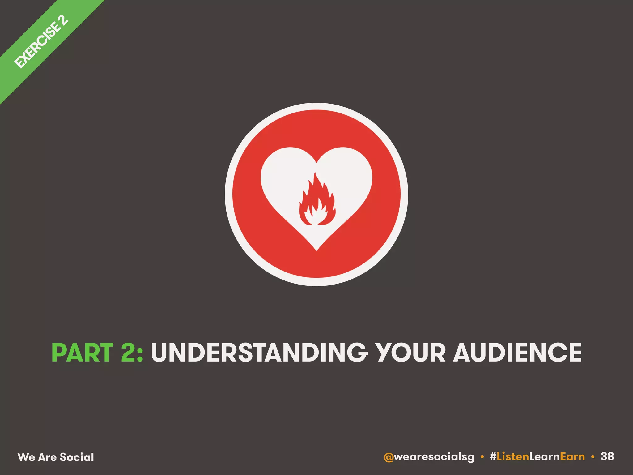 PART 2: UNDERSTANDING YOUR AUDIENCE 
We Are Social @wearesocialsg • #ListenLearnEarn • 38 
 