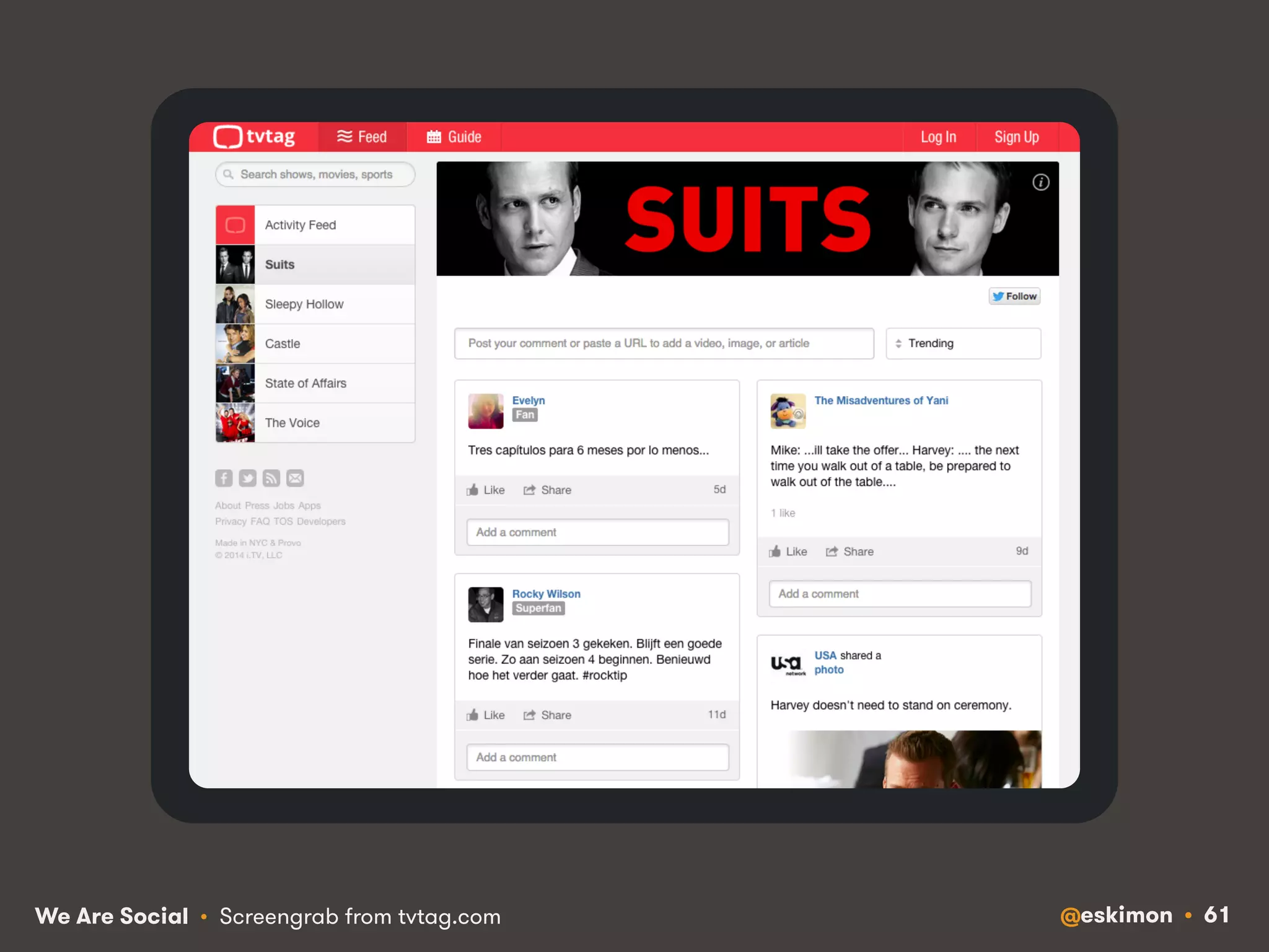 We Are Social • Screengrab from tvtag.com @eskimon • 61 
 