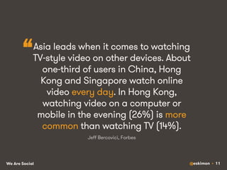 “ 
Asia leads when it comes to watching 
TV-style video on other devices. About 
one-third of users in China, Hong 
Kong a...