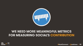 #HootConnect • @eskimon • 98&
WE NEED MORE MEANINGFUL METRICS
FOR MEASURING SOCIAL’S CONTRIBUTION
 