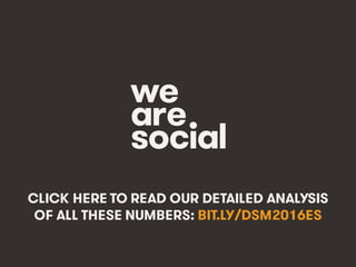 @wearesocialsg • 529
CLICK HERE TO READ OUR DETAILED ANALYSIS
OF ALL THESE NUMBERS: BIT.LY/DSM2016ES
 
