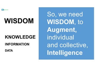 @pieroleo
DATA
INFORMATION
KNOWLEDGE
WISDOM
So,  we  need  
WISDOM,  to  
Augment,  
individual
and  collective,  
Intelligence
 