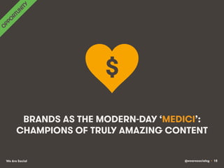 @wearesocialsg • 18We Are Social
BRANDS AS THE MODERN-DAY ‘MEDICI’:
CHAMPIONS OF TRULY AMAZING CONTENT
$!
 