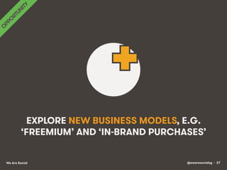 @wearesocialsg • 27We Are Social
EXPLORE NEW BUSINESS MODELS, E.G.
‘FREEMIUM’ AND ‘IN-BRAND PURCHASES’
 