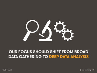@wearesocialsg • 32We Are Social
OUR FOCUS SHOULD SHIFT FROM BROAD
DATA GATHERING TO DEEP DATA ANALYSIS
 
