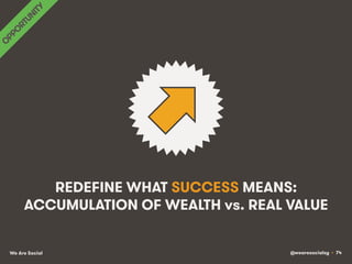 @wearesocialsg • 74We Are Social
REDEFINE WHAT SUCCESS MEANS:
ACCUMULATION OF WEALTH vs. REAL VALUE
 