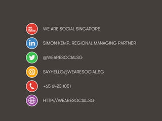 wearesocial.sg • @wearesocialsg • 233We Are Social
WE ARE SOCIAL SINGAPORE
SIMON KEMP, REGIONAL MANAGING PARTNER
@WEARESOC...