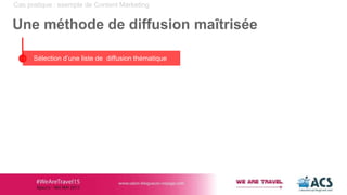 Cas pratique : exemple de Content Marketing
Une méthode de diffusion maîtrisée
Sélection d’une liste de diffusion thématique
 