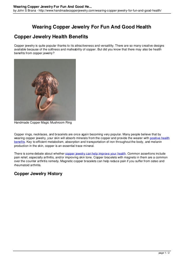 Wearing Copper Jewelry For Fun and Good Health
