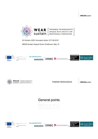 #WEARsustain
EU Horizon 2020 ‘Innovation Action’ ICT-36-2016
WEAR Sustain Support Event, Eindhoven, May 18
#WEARsustainFINDING RESOURCES
General points
 