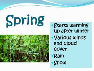 SpringStarts warming up after winterVarious winds and cloud coverRainSnow