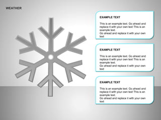 WEATHER
EXAMPLE TEXT
This is an example text. Go ahead and
replace it with your own text This is an
example text.
Go ahead and replace it with your own
text
EXAMPLE TEXT
This is an example text. Go ahead and
replace it with your own text This is an
example text.
Go ahead and replace it with your own
text
EXAMPLE TEXT
This is an example text. Go ahead and
replace it with your own text This is an
example text.
Go ahead and replace it with your own
text
 