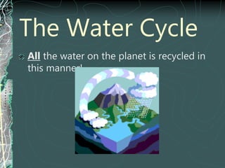 The Water Cycle
All the water on the planet is recycled in
this manner!
 