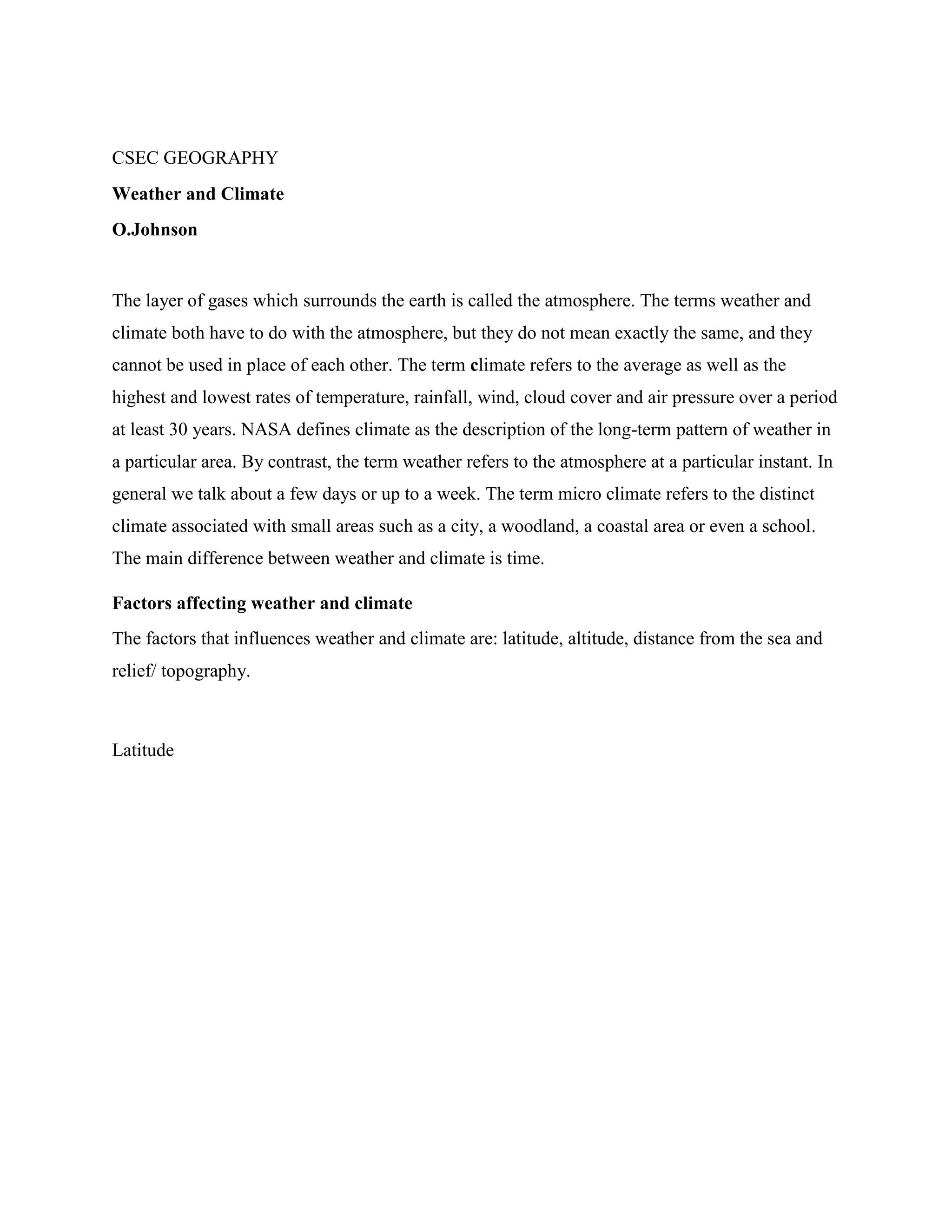 Weather and climate- CSEC Geography | PDF