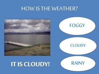 HOW IS THEWEATHER?
FOGGY
CLOUDY
RAINY
 