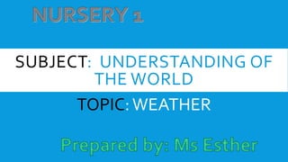 SUBJECT: UNDERSTANDING OF
THE WORLD
TOPIC:WEATHER
 