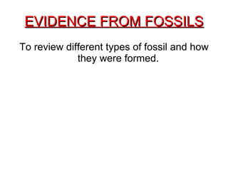 EVIDENCE FROM FOSSILS To review different types of fossil and how they were formed. 