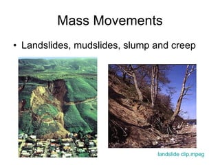 Mass Movements Landslides, mudslides, slump and creep landslide  clip.mpeg 