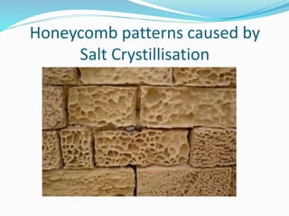 Honeycomb patterns caused by
Salt Crystillisation
 