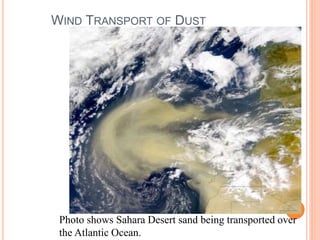 WIND TRANSPORT OF DUST
Photo shows Sahara Desert sand being transported over
the Atlantic Ocean.
 