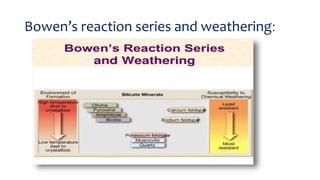 Bowen’s reaction series and weathering:
 