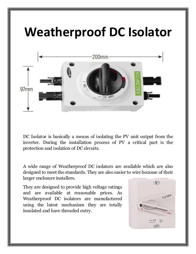 Weatherproof dc isolator