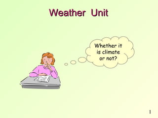 1
Weather UnitWeather Unit
Whether it
is climate
or not?
 