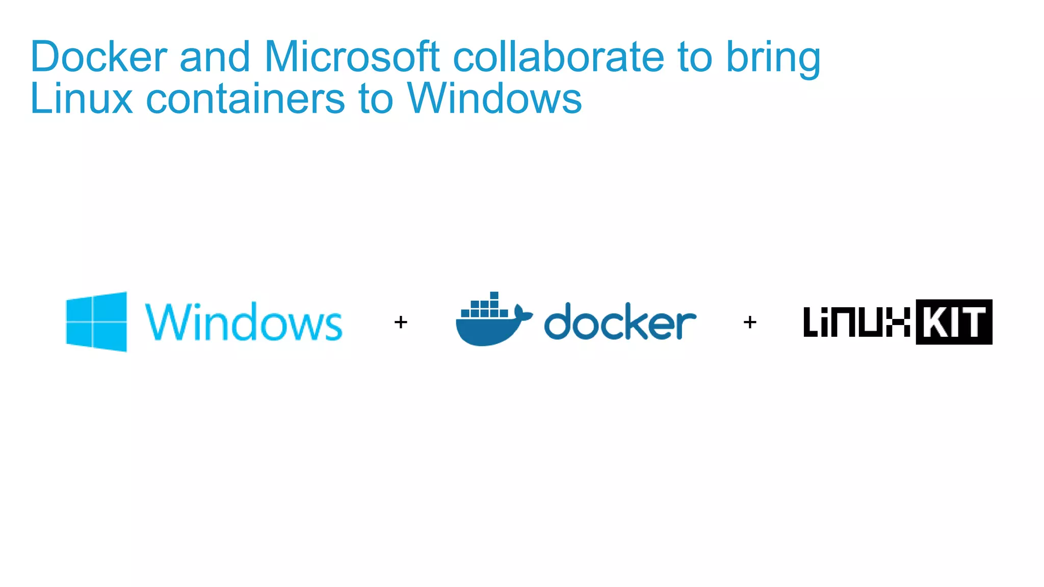 Docker and Microsoft collaborate to bring
Linux containers to Windows
+ +
 