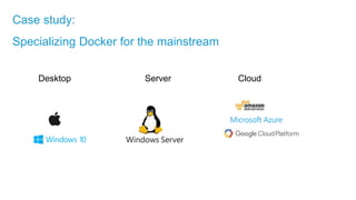 Case study:
Specializing Docker for the mainstream
Desktop Server Cloud
 