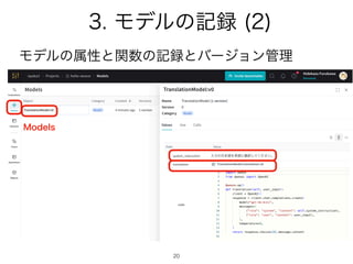 20
3. モデルの記録 (2)
モデルの属性と関数の記録とバージョン管理
Models
 