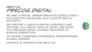 ABOUT US
Precog Digital
We are a digital transformation consultancy
focused on advancing our clients’ digital
maturity.
We...