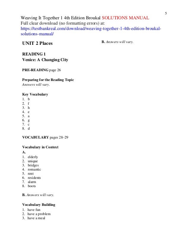 Weaving It Together 1 4th Edition Broukal Solutions Manual